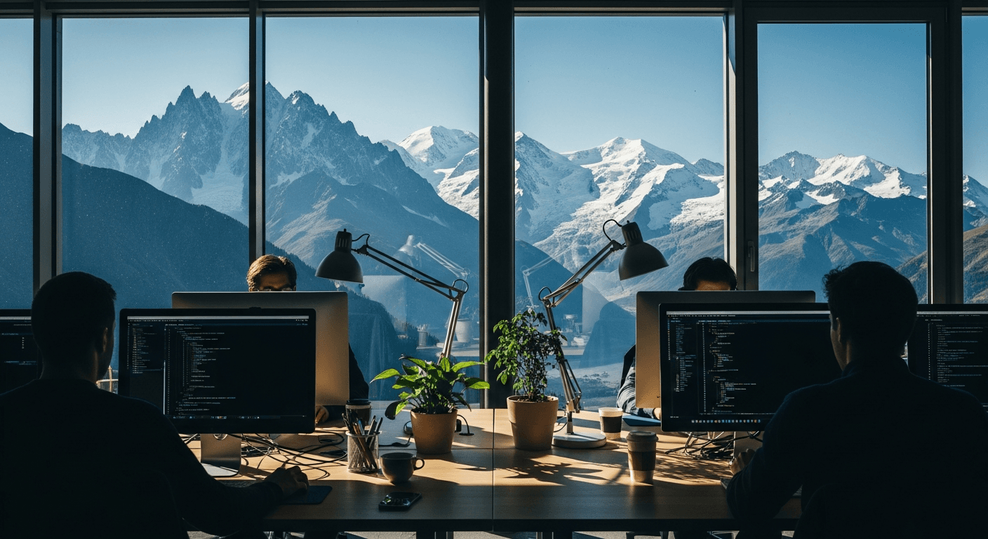 Studio Dahu - Équipe agence web Genève avec vue sur les Alpes